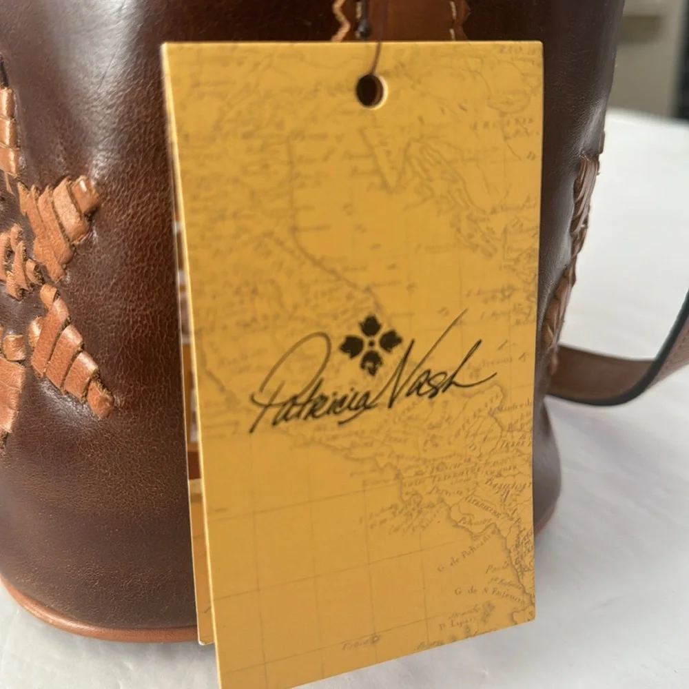 NWT Patricia Nash Brindisi Bucket Leather Bag Crossbody Purse Cognac Distressed - Picture 14 of 15
